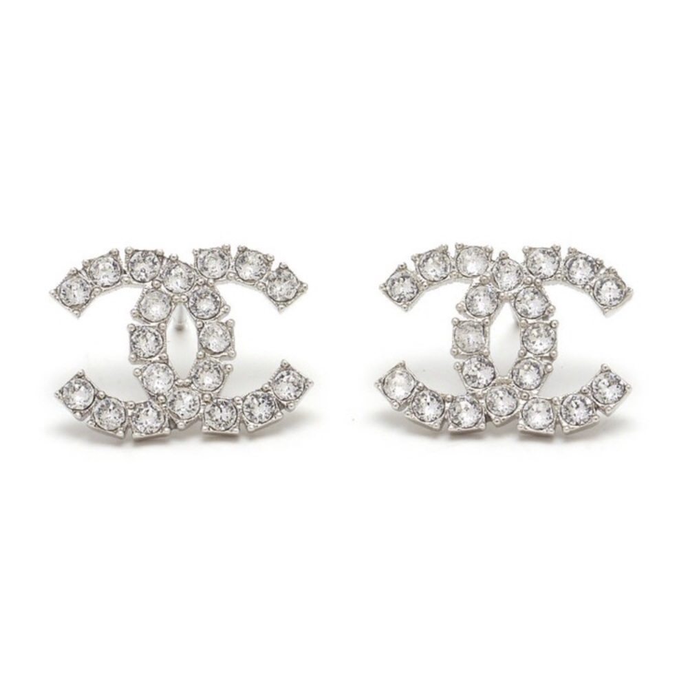 Authentic Chanel Classic CC Crystal Earrings SHW